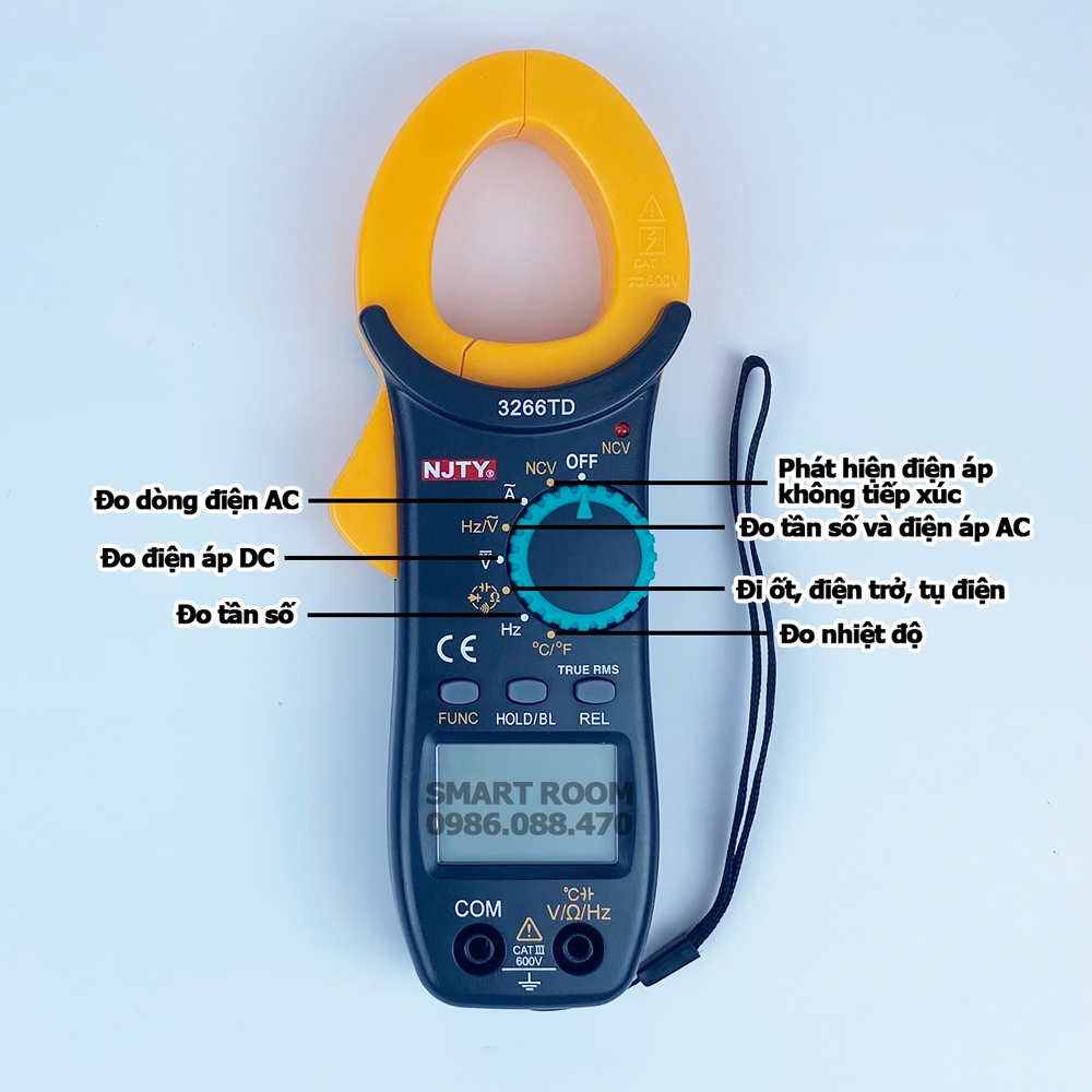 Ampe kìm Đồng hồ kẹp dòng vạn năng NJTY 3266TD đo tụ, tần số, nhiệt độ, điện trở, điện áp - Ảnh 2