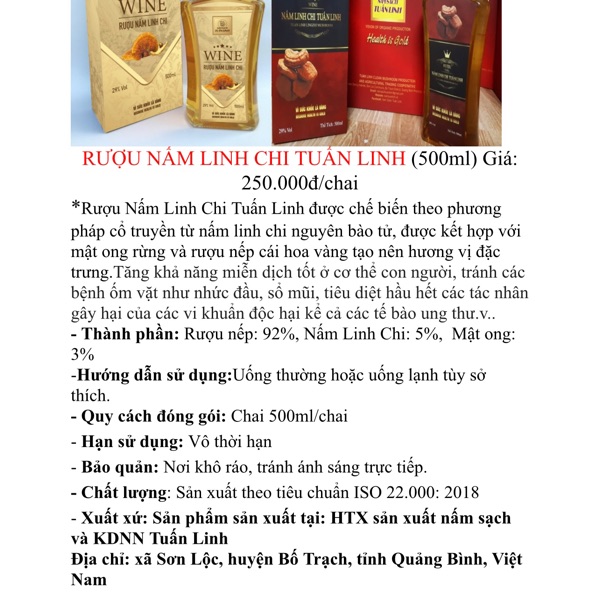 Rượu nấm Linh chi Tuấn Linh - 500ml - Ảnh 2