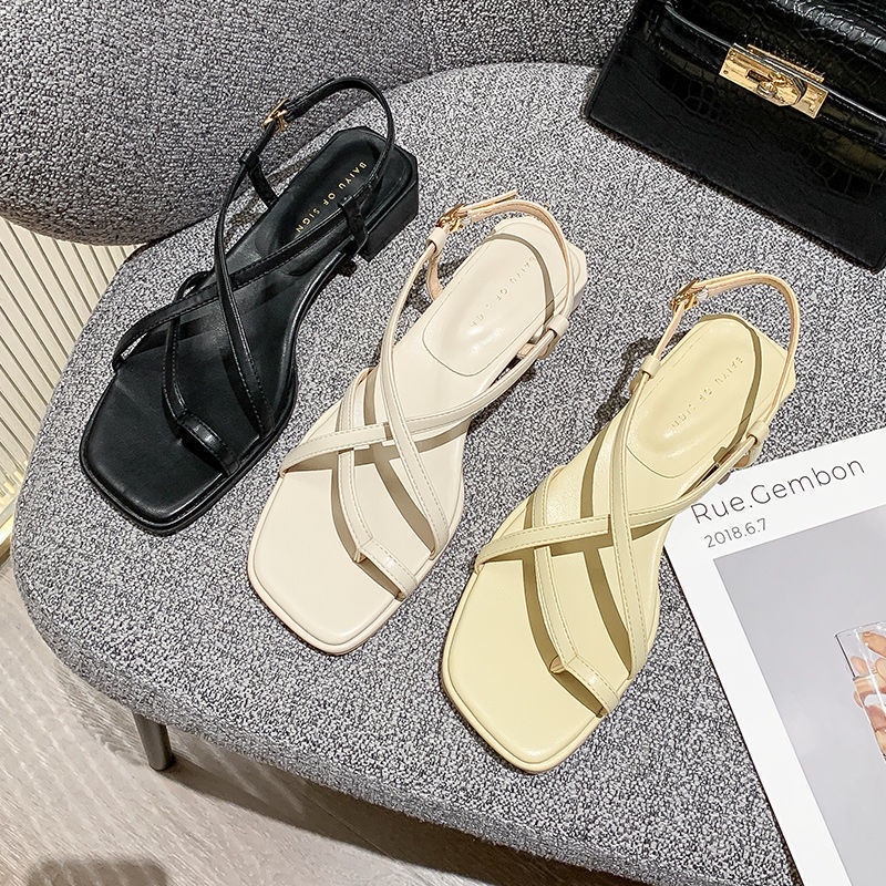 Giày Sandal Xỏ Ngón Đế Phẳng Gót Dày Mùa Hè Có Khóa Cài Phong Cách Roman Cho Nữ SD-0304, Rosa fashion