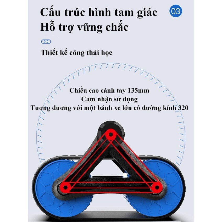 Con Lăn Tập Cơ Bụng 2 Bánh Cao Cấp Có Lò Xo Trợ Lực Tặng Miếng Lót Gối - con lăn phanh tự động Exer - Ảnh 6