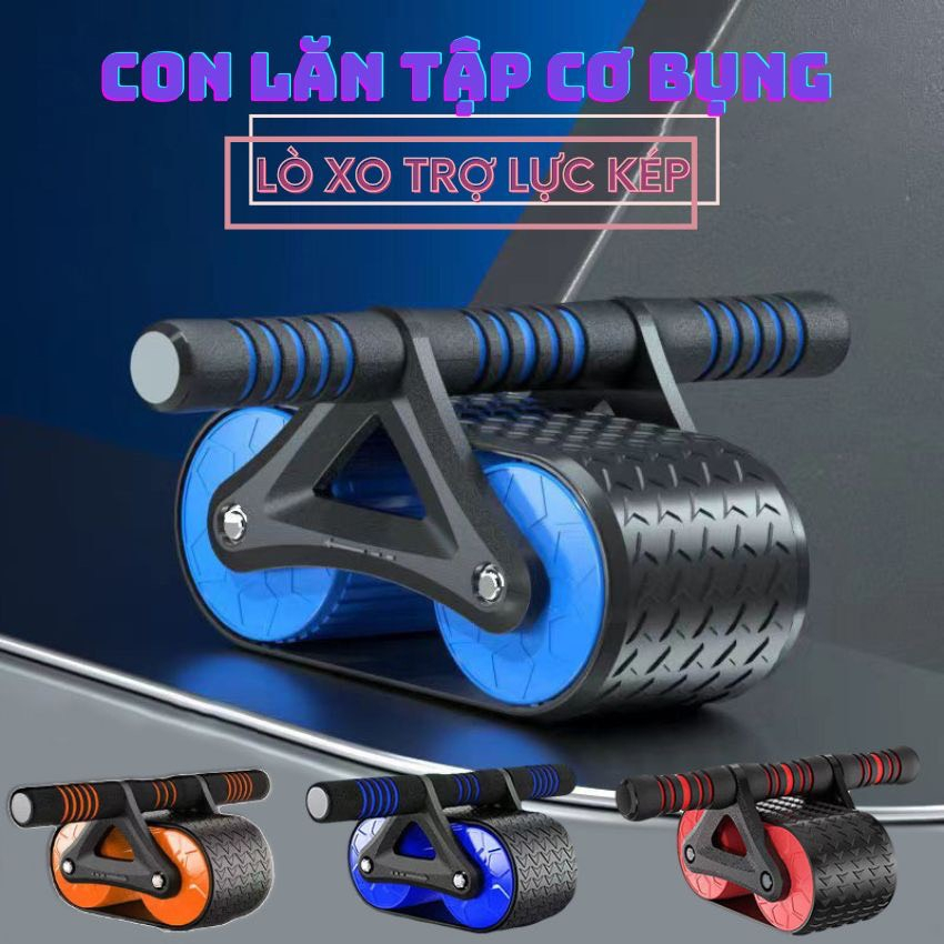 Con Lăn Tập Cơ Bụng 2 Bánh Cao Cấp Có Lò Xo Trợ Lực Tặng Miếng Lót Gối - con lăn phanh tự động Exer