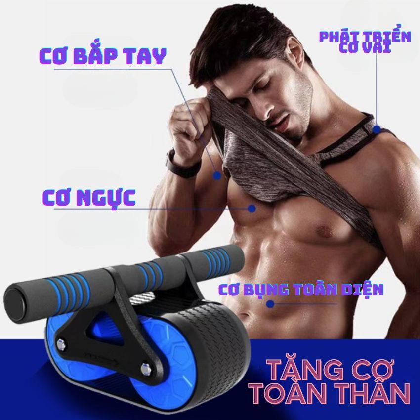 Con Lăn Tập Cơ Bụng 2 Bánh Cao Cấp Có Lò Xo Trợ Lực Tặng Miếng Lót Gối - con lăn phanh tự động Exer - Ảnh 2