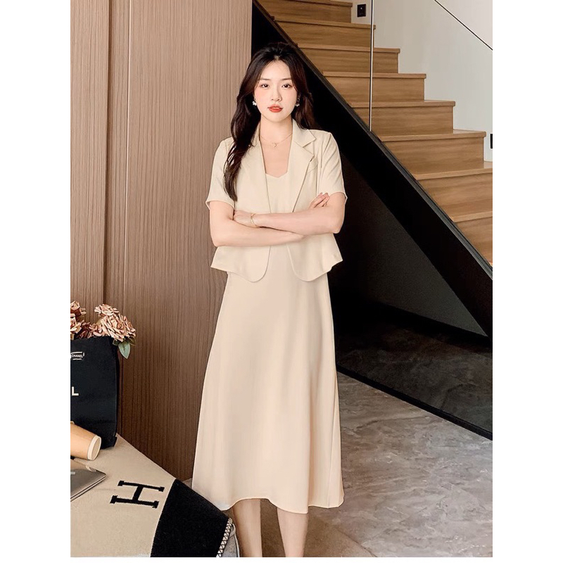 Set Váy 2 Dây Dáng Suông Mix Áo Blazer Ngắn Tay Thanh Lịch Sang Trọng - Ảnh 5
